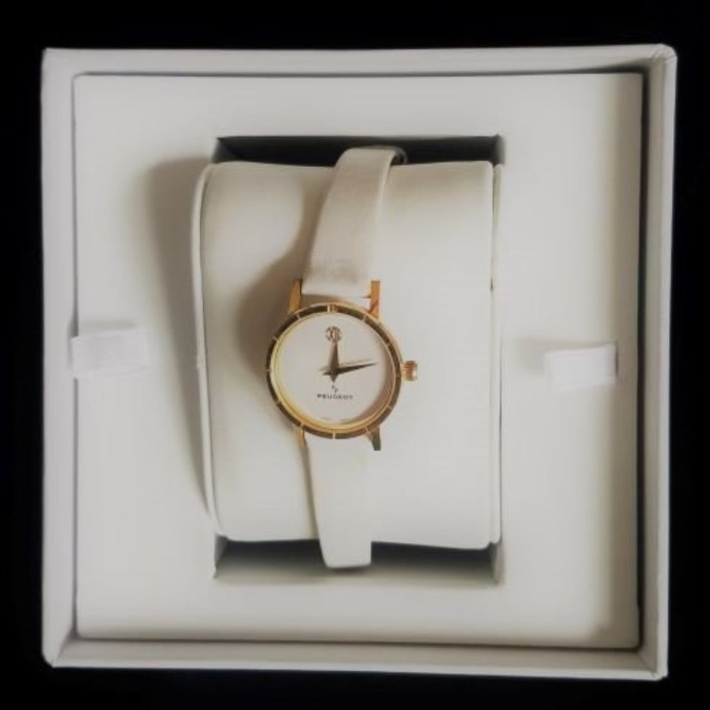 COPY - Peugeot Vintage White Leather & Gold Watch
